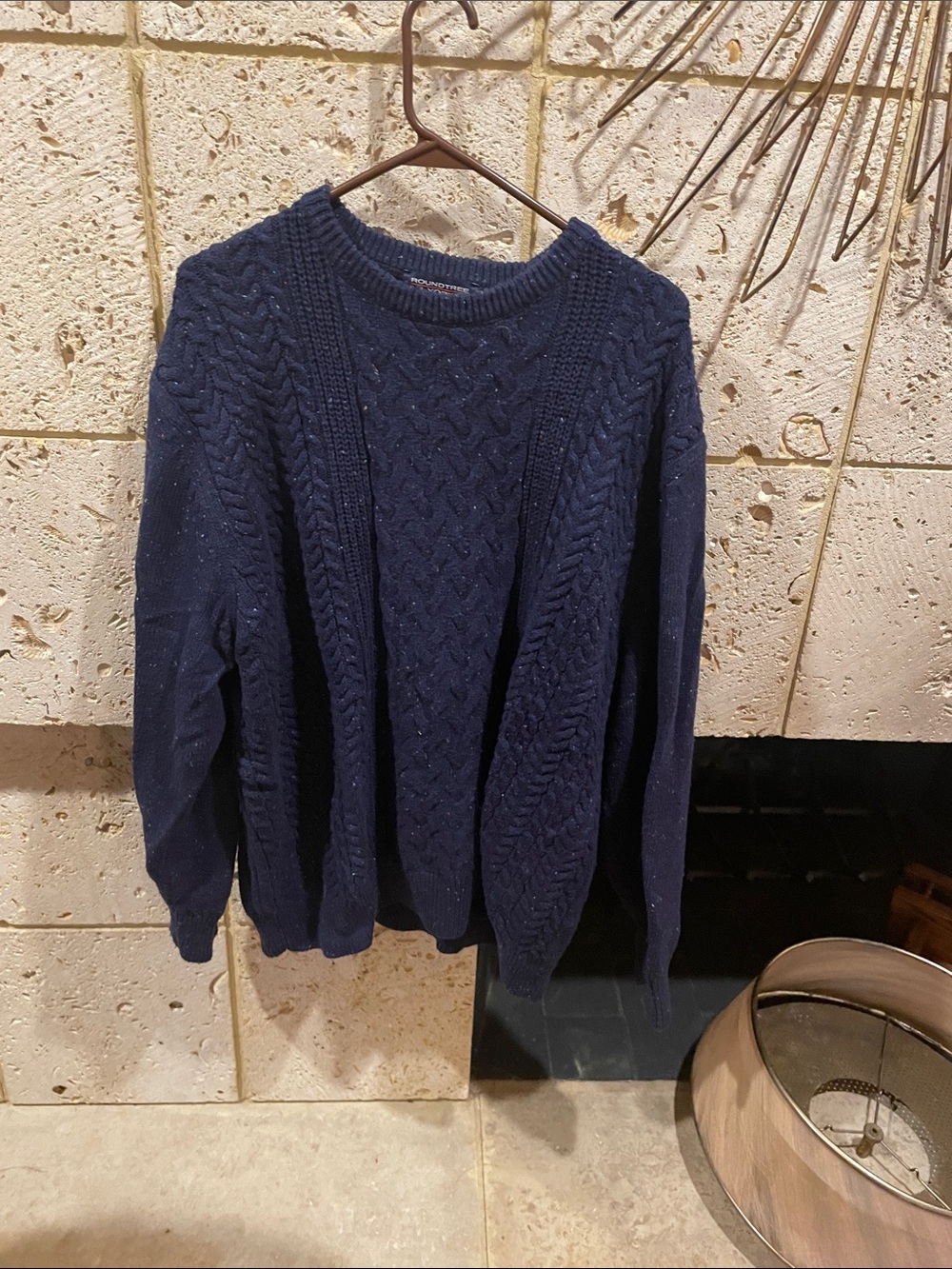 Men's Navy Cable Knit Crewneck Sweater